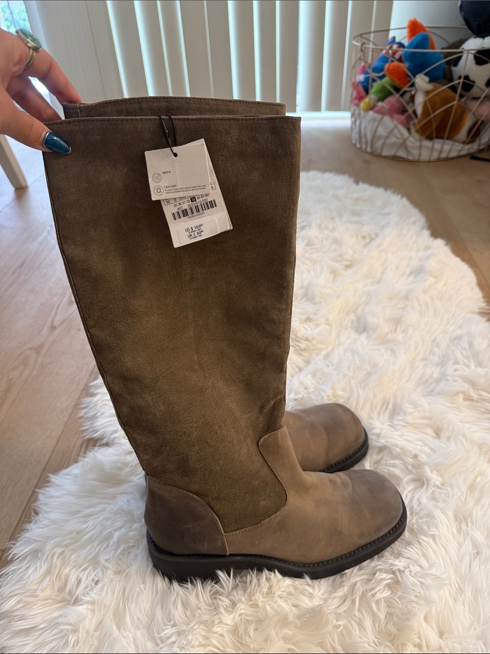 Zara Tall Suede Knee Boots in Olive Brown